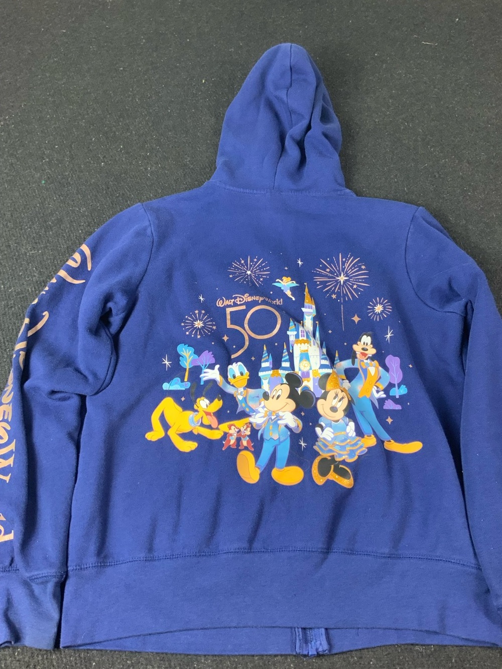 Walt Disney World 50th Anniversary Full Zip Hoodie Sweatshirt Blue Gold Size L